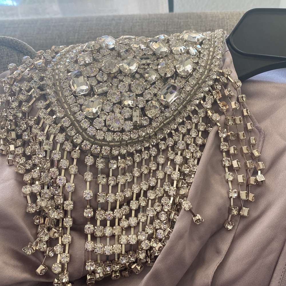 Alessandra Rich Crystal Embellished Lavender Silk Gown Size 36 - Picture 12 of 12